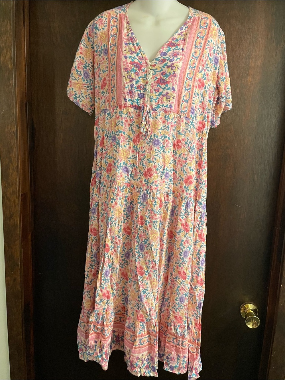 Goodnight Macaroon Brand Women's Large Boho Floral Maxi Dress Pink Floral Print